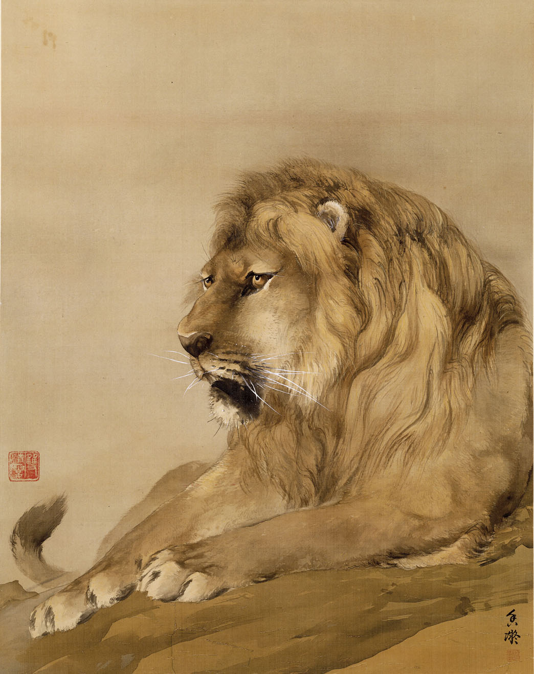 A painting of a lion
Description automatically generated